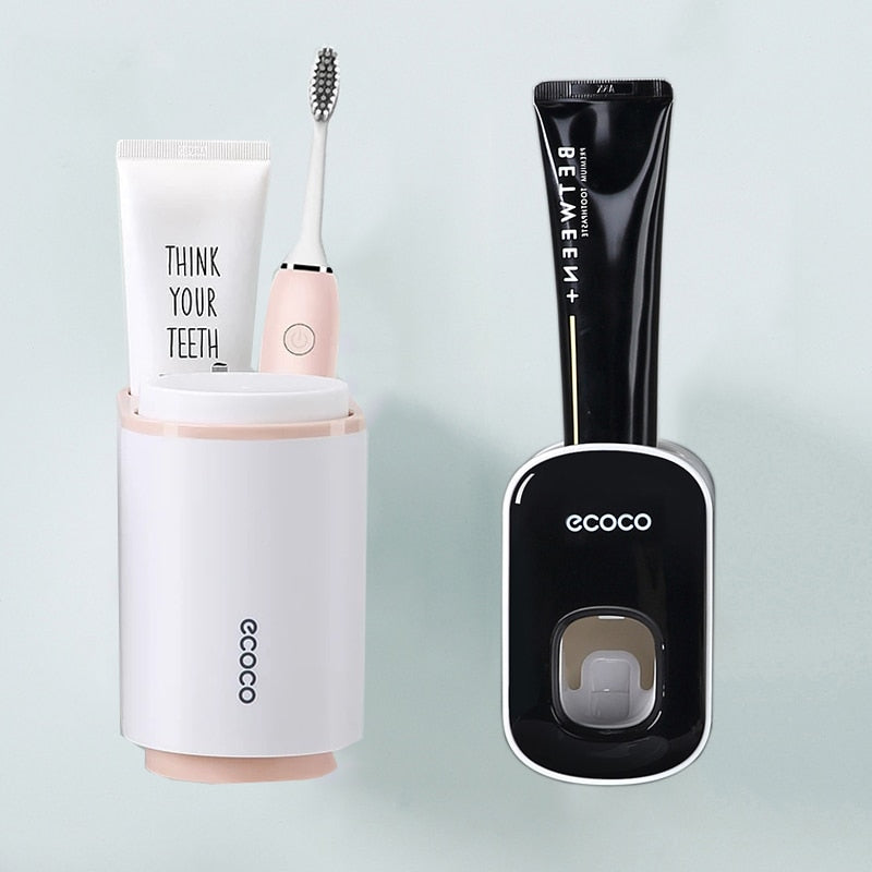 Toothbrush Holder Toothpaste Dispenser Wall Mount Toothbrush Cup Storage Rack Toothpaste Squeezer bathroom accesories