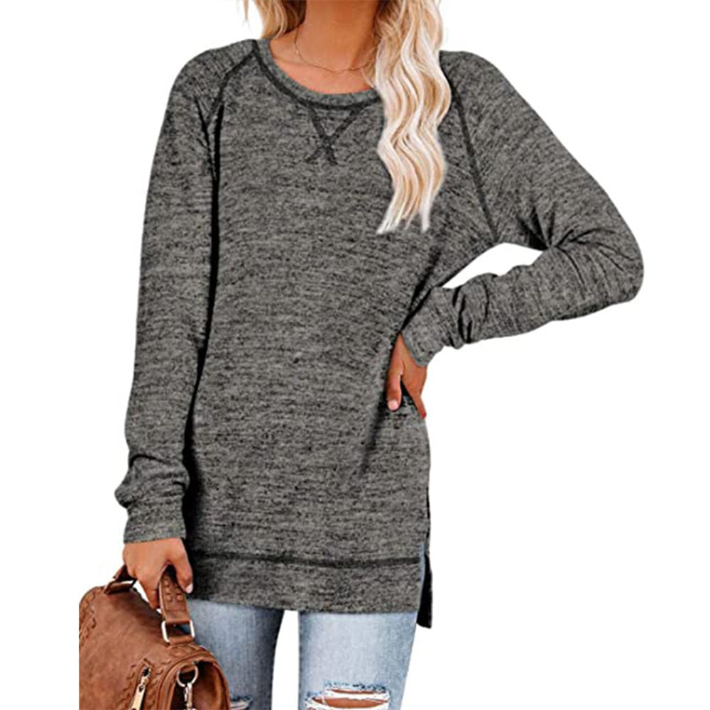 GULE GULE Women's Casual Long Sleeve Solid Split Tops Elegant Front Tunics Shirt