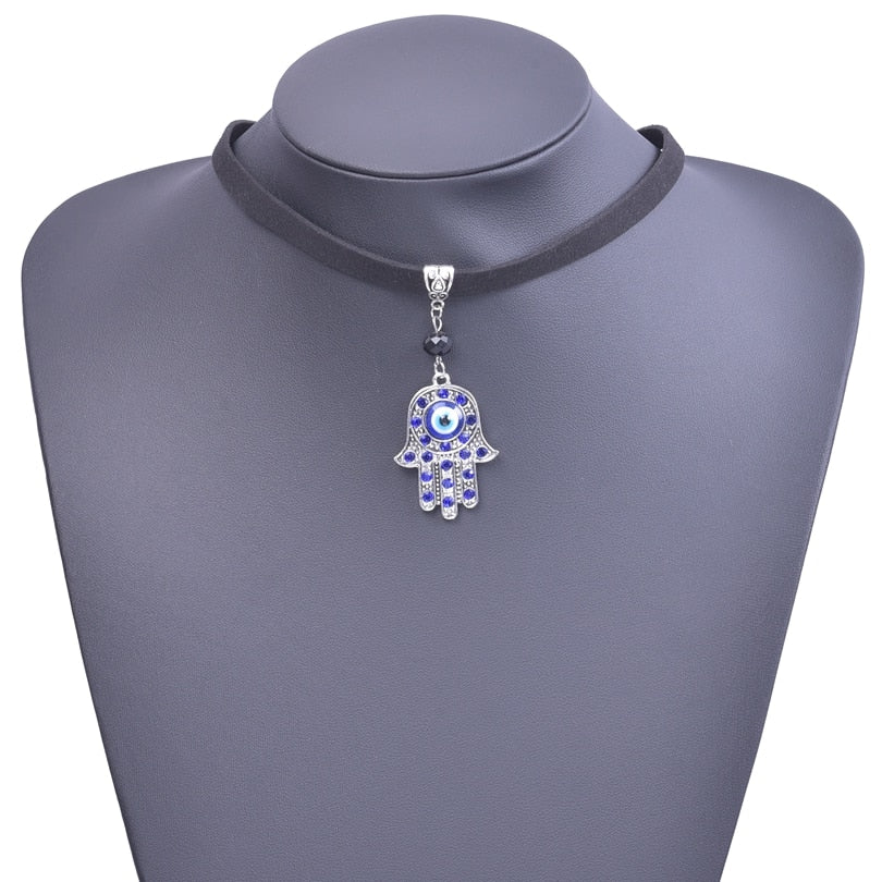Blue Turkish Lucky Eye Hamsa Hand Charms Necklaces Women Fatima Hand Ojo Turco Pendant Collier Jewelry Making Bulk