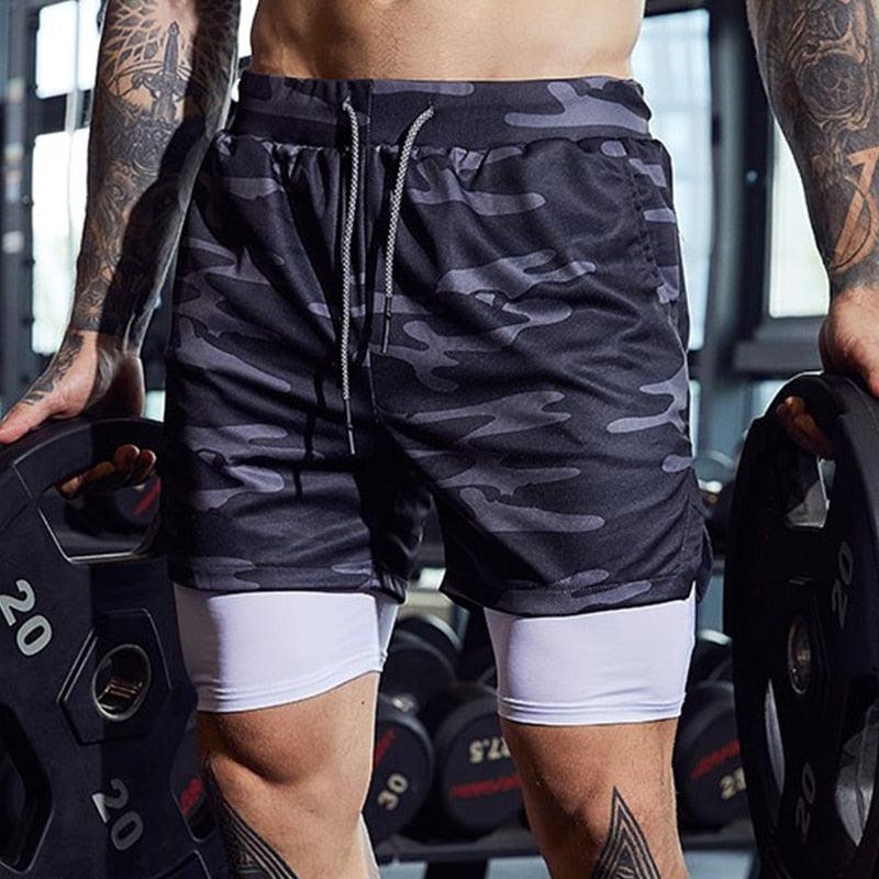 Sport Shorts Men Sportswear Double-deck Running Shorts 2 In 1 Beach Bottoms Summer Gym Fitness Training Jogging Short Pants