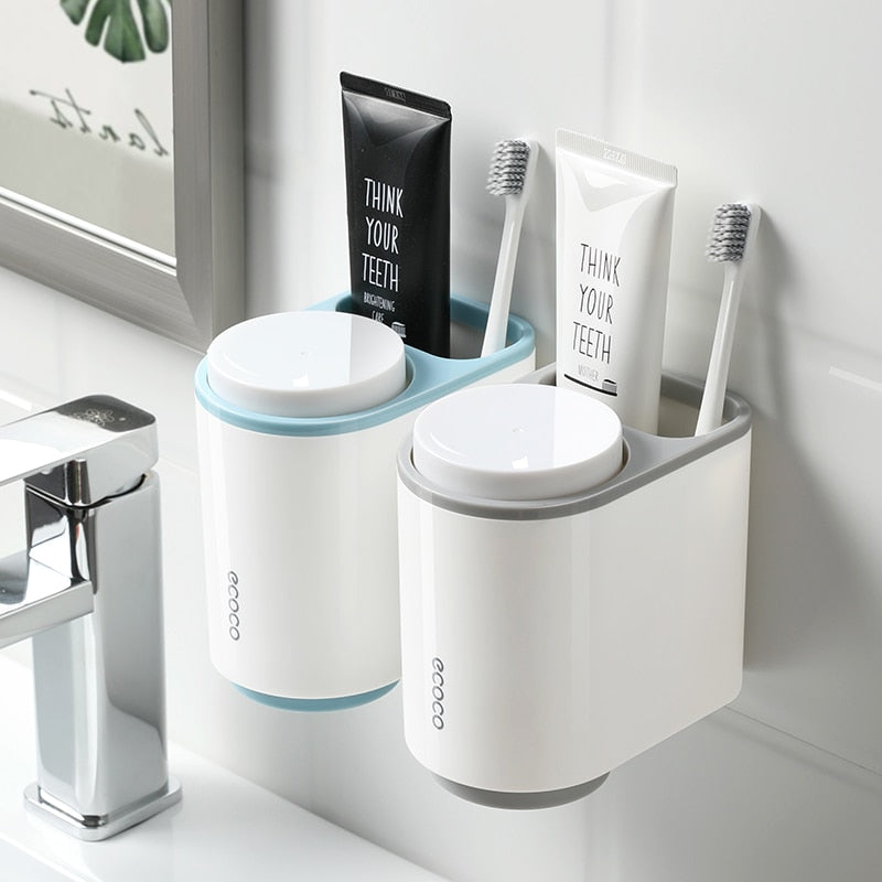 Toothbrush Holder Toothpaste Dispenser Wall Mount Toothbrush Cup Storage Rack Toothpaste Squeezer bathroom accesories