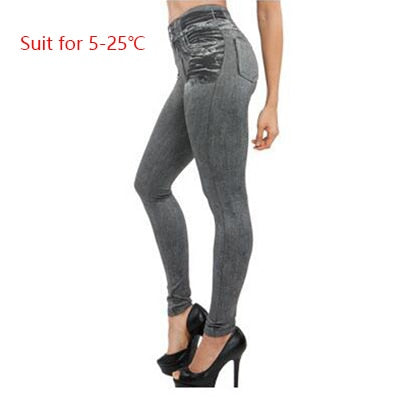 Sexy Leggings Women Lined Spring Autumn Print Jeans Sportwear Slim Jeggings Two Real Pockets Woman Fitness Pants