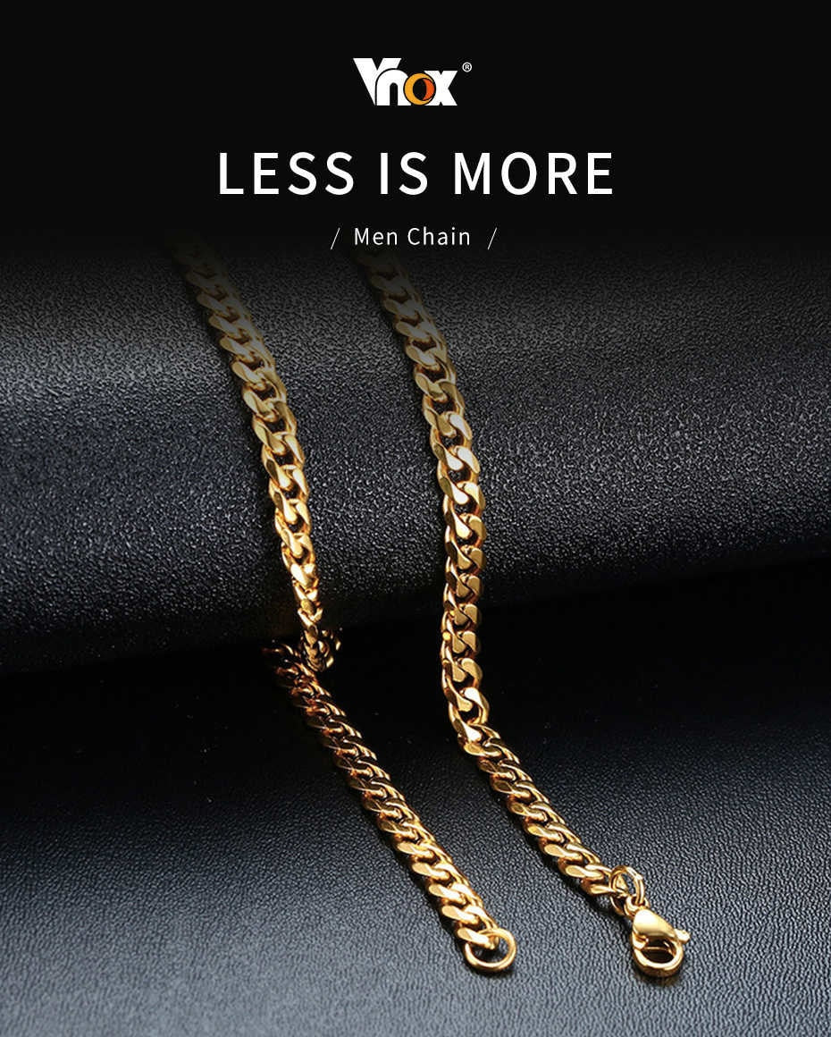 Vnox Cuban Chain Necklace for Men Women, Basic Punk Stainless Steel Curb Link Chain Chokers,Vintage Gold Color Solid Metal Colla