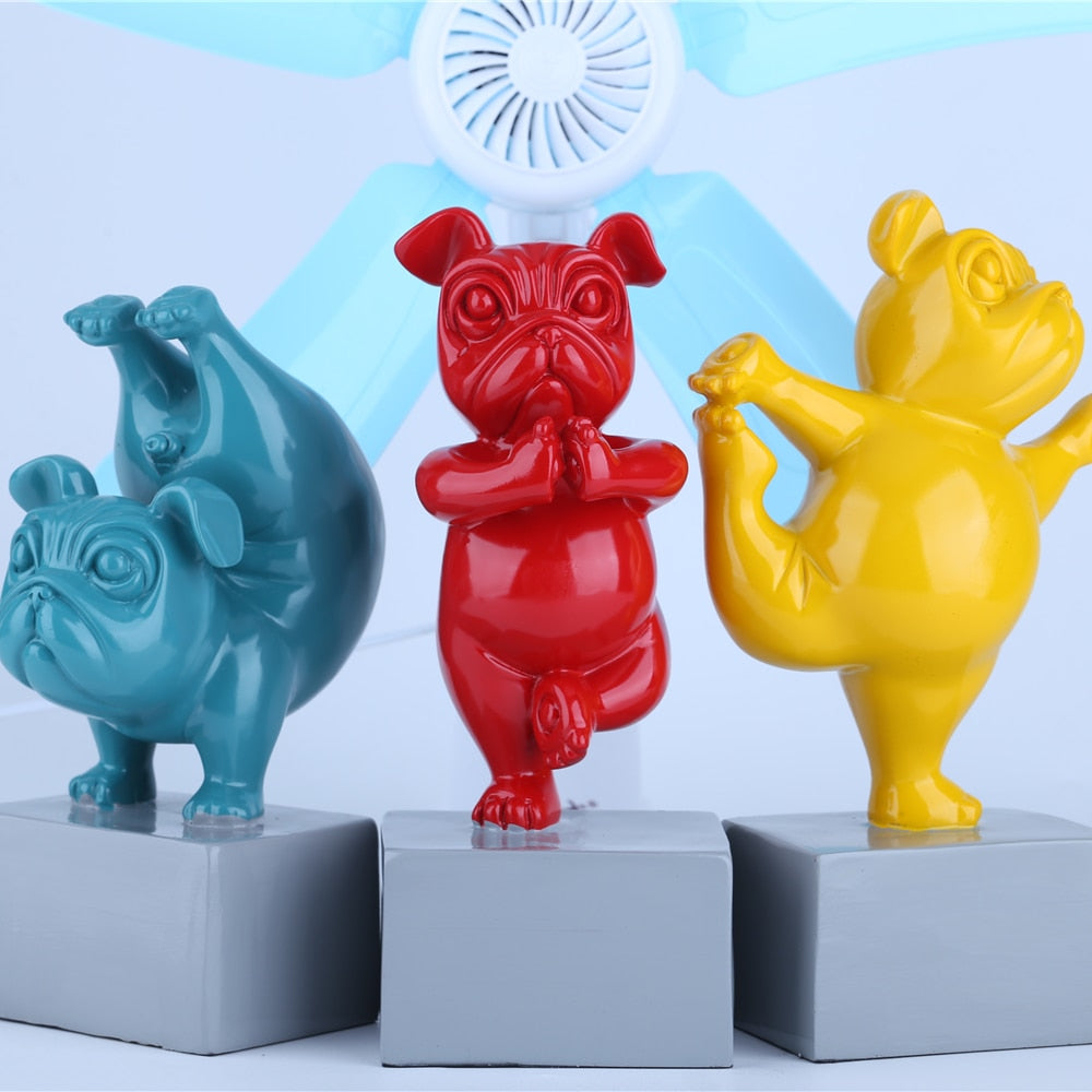 Lovely Yoga French Bulldog Statue Resin Figurines Nordic Creative Cartoon Animals Sculpture Children; Room Decor Crafts