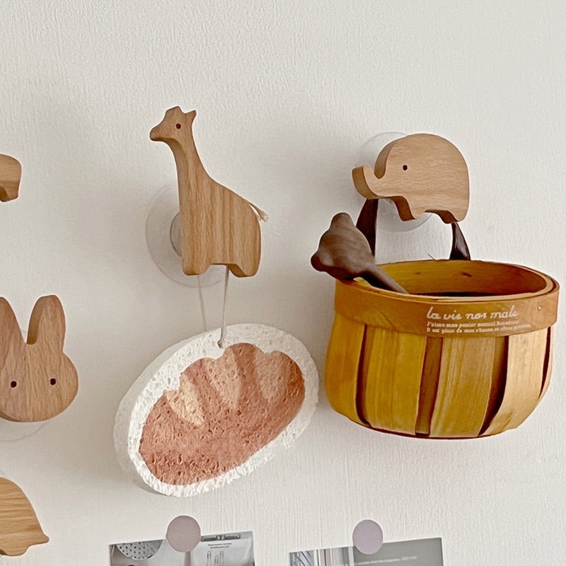 Wooden Hooks Cute Room Decor Animal Hook Wall Keychain Coat Hook Home Decoration Solid Wood Hook Hanger Kitchen Accessories