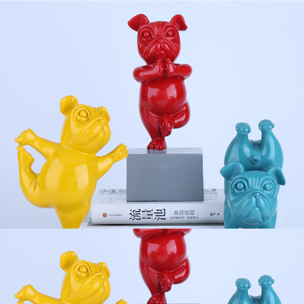 Lovely Yoga French Bulldog Statue Resin Figurines Nordic Creative Cartoon Animals Sculpture Children; Room Decor Crafts
