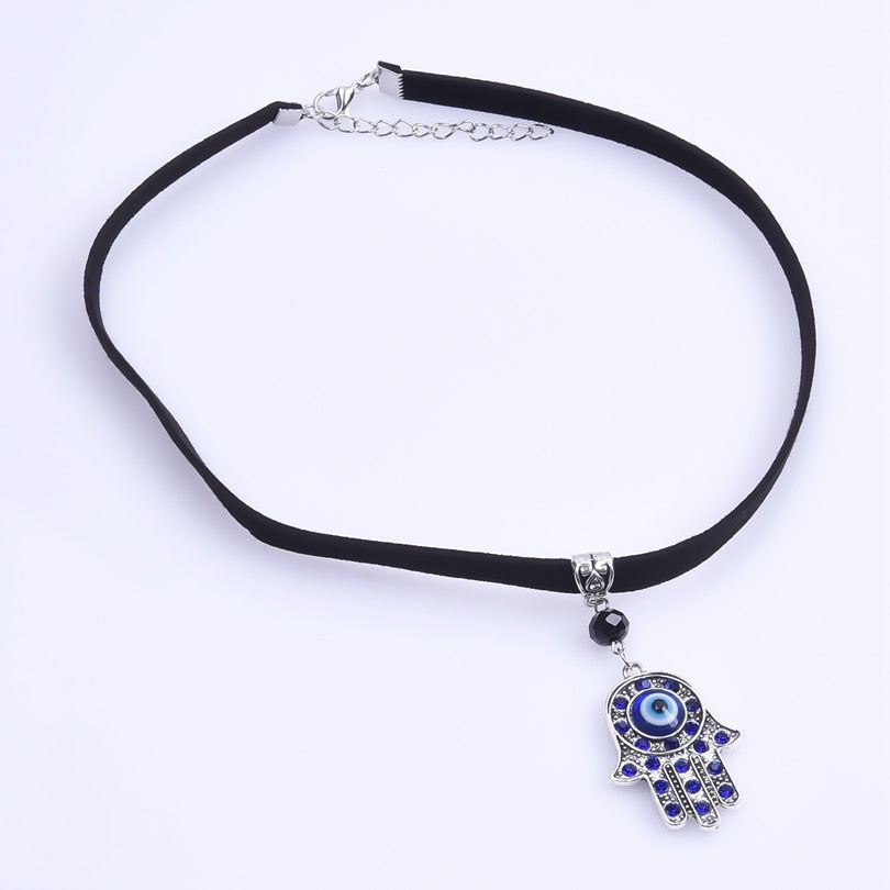 Blue Turkish Lucky Eye Hamsa Hand Charms Necklaces Women Fatima Hand Ojo Turco Pendant Collier Jewelry Making Bulk
