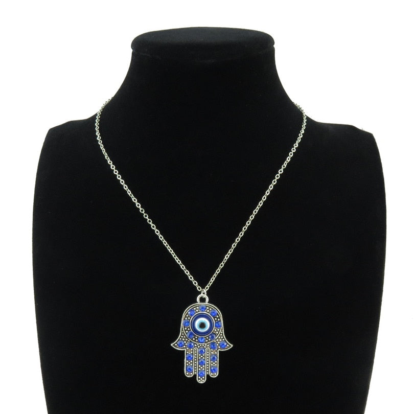 Blue Turkish Lucky Eye Hamsa Hand Charms Necklaces Women Fatima Hand Ojo Turco Pendant Collier Jewelry Making Bulk