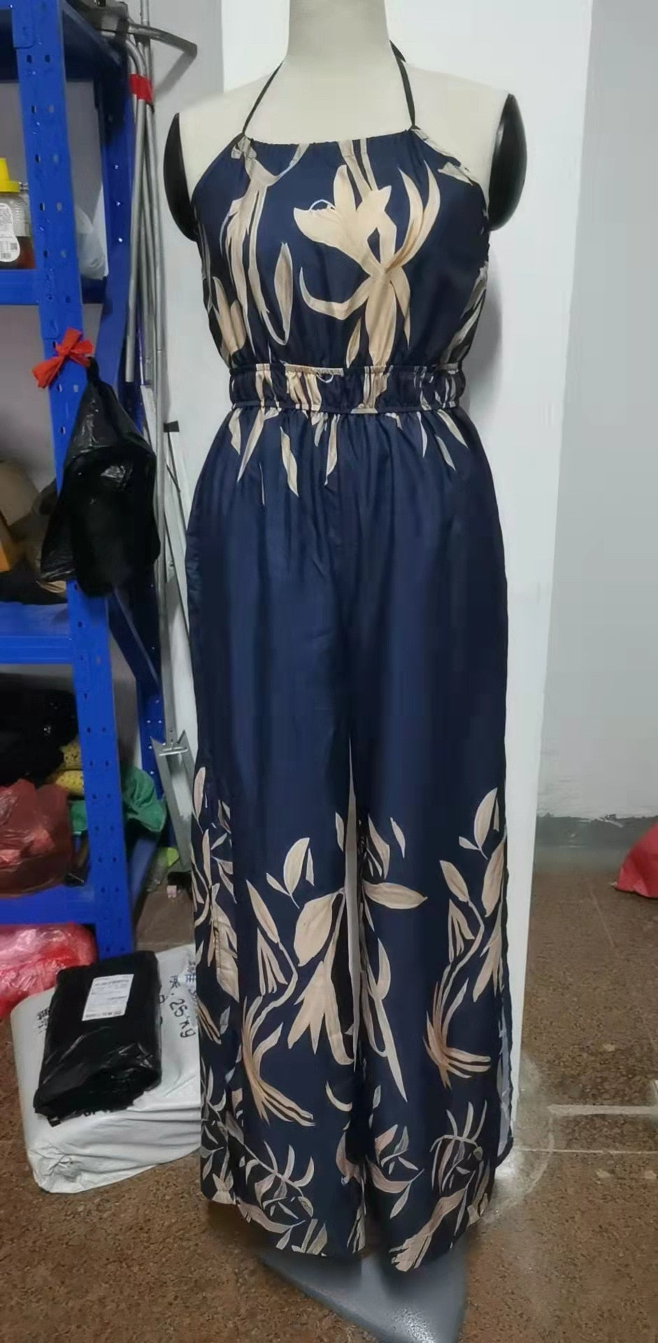 New Women's Jumpsuit Fashion V-Neck Temperament Neck Positioning Printing Jumpsuit Wide Leg Pants Versatile Street Clothing