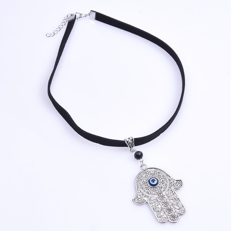 Blue Turkish Lucky Eye Hamsa Hand Charms Necklaces Women Fatima Hand Ojo Turco Pendant Collier Jewelry Making Bulk