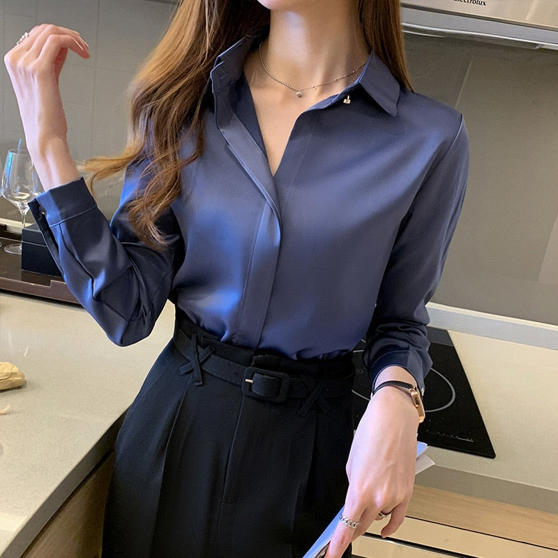 Silk Women's Shirt Long Sleeve Fashion Woman Blouses 2023 Satin Top Female Shirts and Blouse Basic Ladies Tops OL Women Clothing