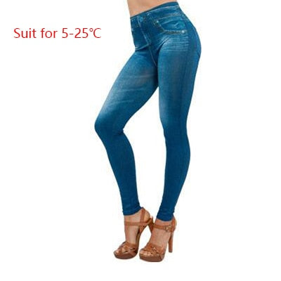 Sexy Leggings Women Lined Spring Autumn Print Jeans Sportwear Slim Jeggings Two Real Pockets Woman Fitness Pants