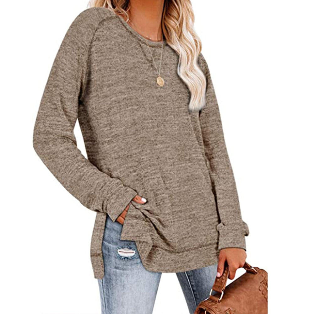 GULE GULE Women's Casual Long Sleeve Solid Split Tops Elegant Front Tunics Shirt