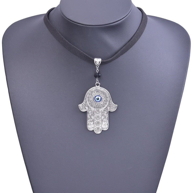 Blue Turkish Lucky Eye Hamsa Hand Charms Necklaces Women Fatima Hand Ojo Turco Pendant Collier Jewelry Making Bulk