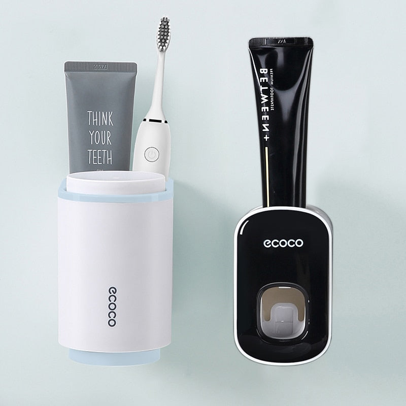 Toothbrush Holder Toothpaste Dispenser Wall Mount Toothbrush Cup Storage Rack Toothpaste Squeezer bathroom accesories