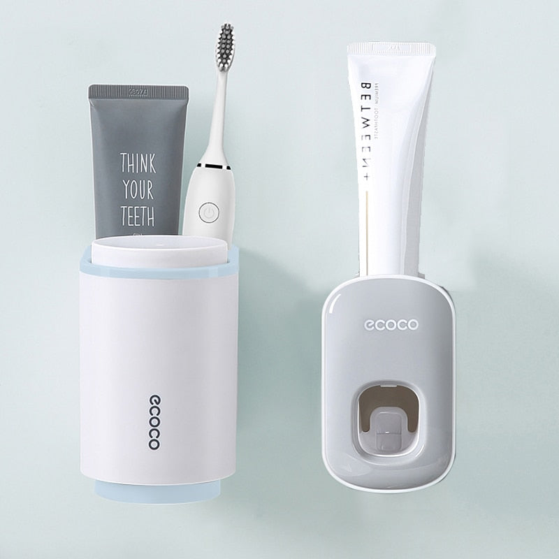 Toothbrush Holder Toothpaste Dispenser Wall Mount Toothbrush Cup Storage Rack Toothpaste Squeezer bathroom accesories