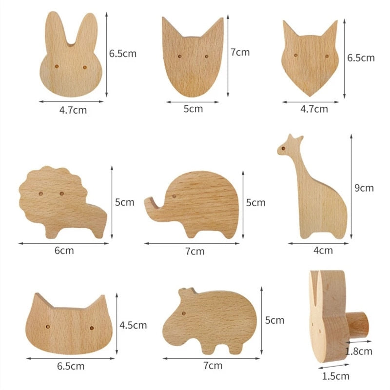 Wooden Hooks Cute Room Decor Animal Hook Wall Keychain Coat Hook Home Decoration Solid Wood Hook Hanger Kitchen Accessories