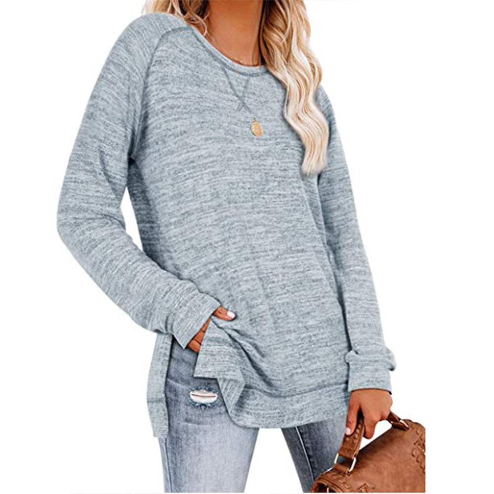GULE GULE Women's Casual Long Sleeve Solid Split Tops Elegant Front Tunics Shirt