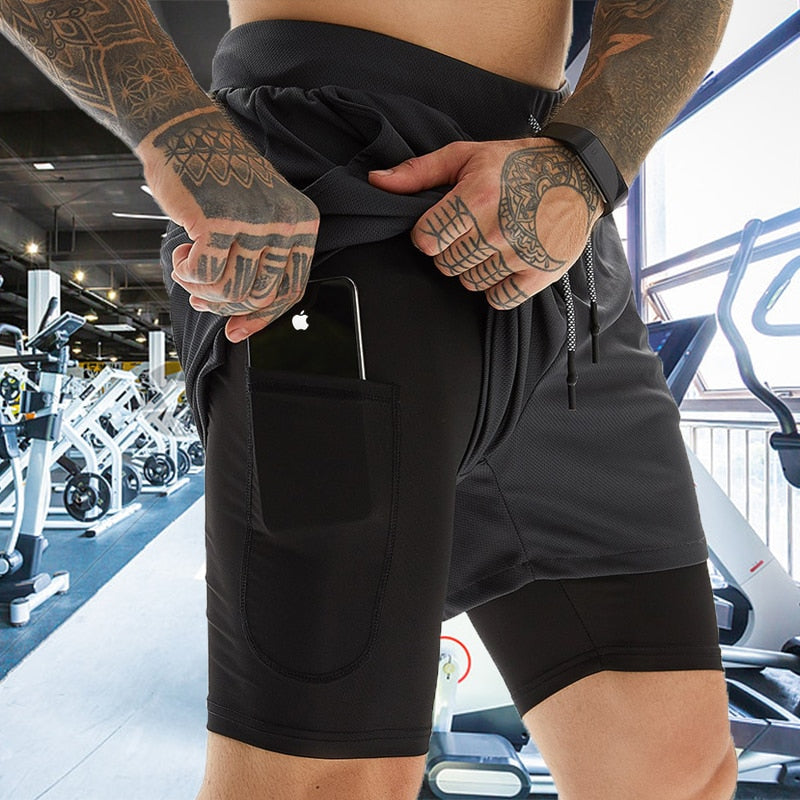Sport Shorts Men Sportswear Double-deck Running Shorts 2 In 1 Beach Bottoms Summer Gym Fitness Training Jogging Short Pants