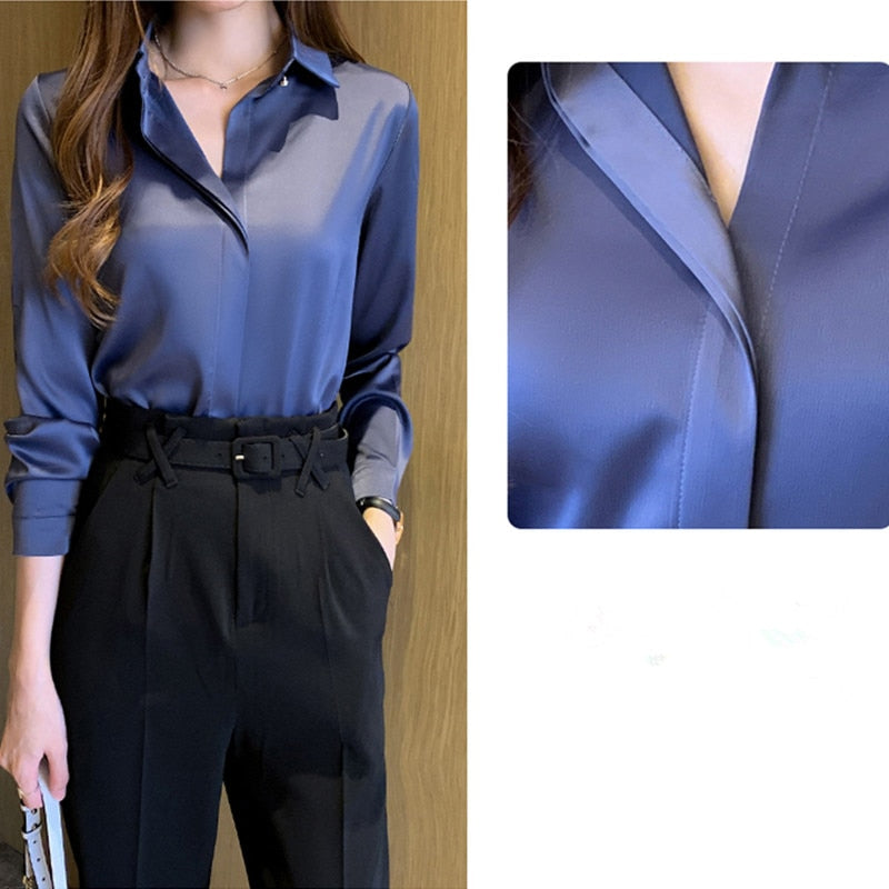 Silk Women's Shirt Long Sleeve Fashion Woman Blouses 2023 Satin Top Female Shirts and Blouse Basic Ladies Tops OL Women Clothing