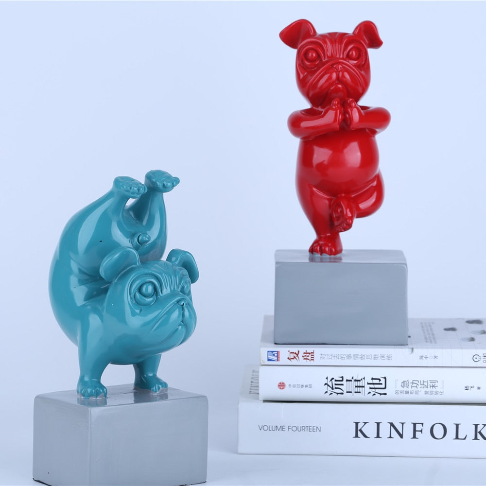 Lovely Yoga French Bulldog Statue Resin Figurines Nordic Creative Cartoon Animals Sculpture Children; Room Decor Crafts