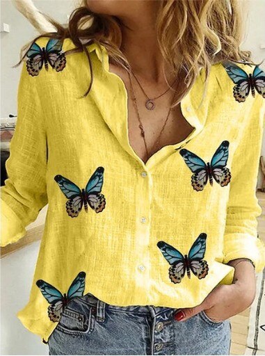 Leisure White Yellow Shirts Button Lapel Cotton Linen Top Lady Loose Long Sleeve Oversize Shirt Womens Blouses Autumn Blusas