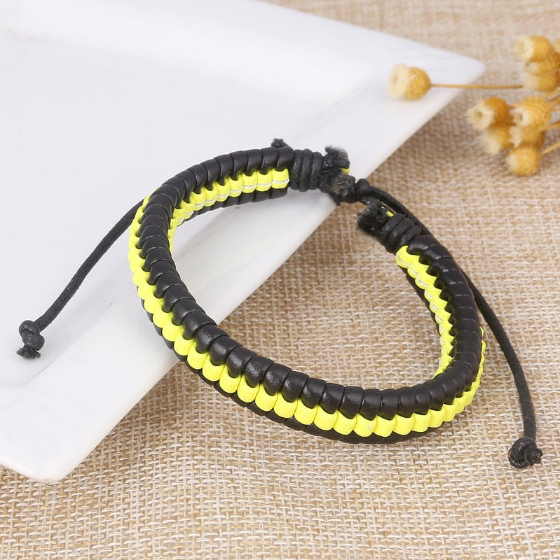 Trendy Genuine Leather Bracelets Mens Multilayer Braided Rope Bracelets Male Female Bracelets Retro Jewelry