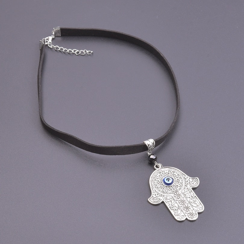Blue Turkish Lucky Eye Hamsa Hand Charms Necklaces Women Fatima Hand Ojo Turco Pendant Collier Jewelry Making Bulk