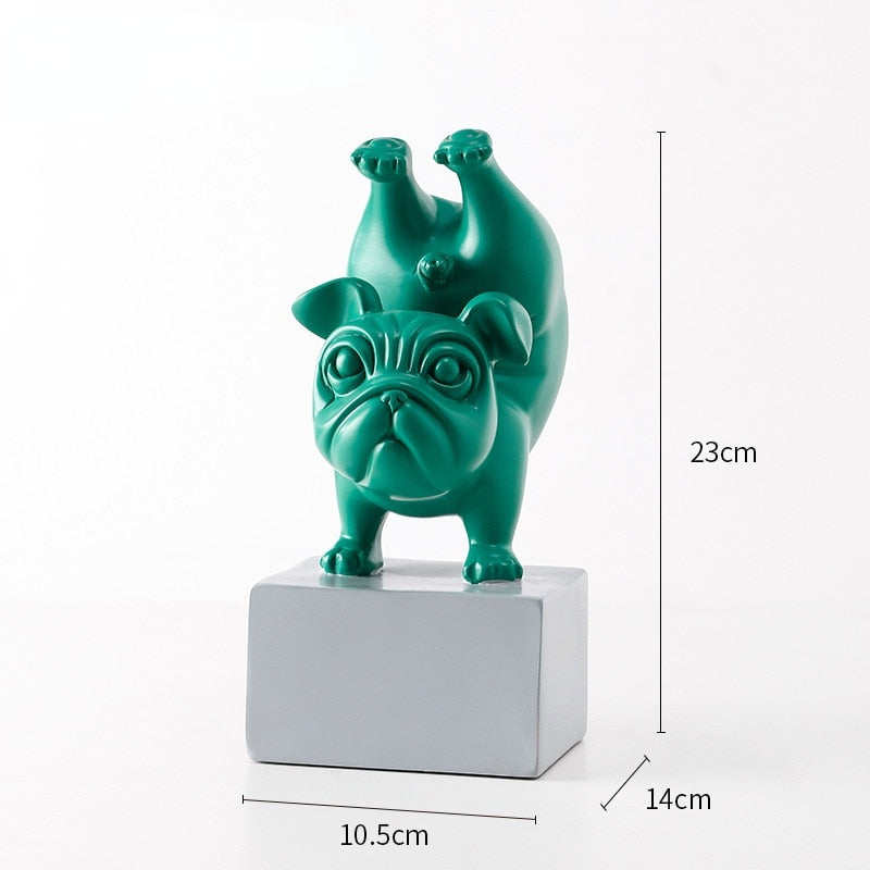 Lovely Yoga French Bulldog Statue Resin Figurines Nordic Creative Cartoon Animals Sculpture Children; Room Decor Crafts