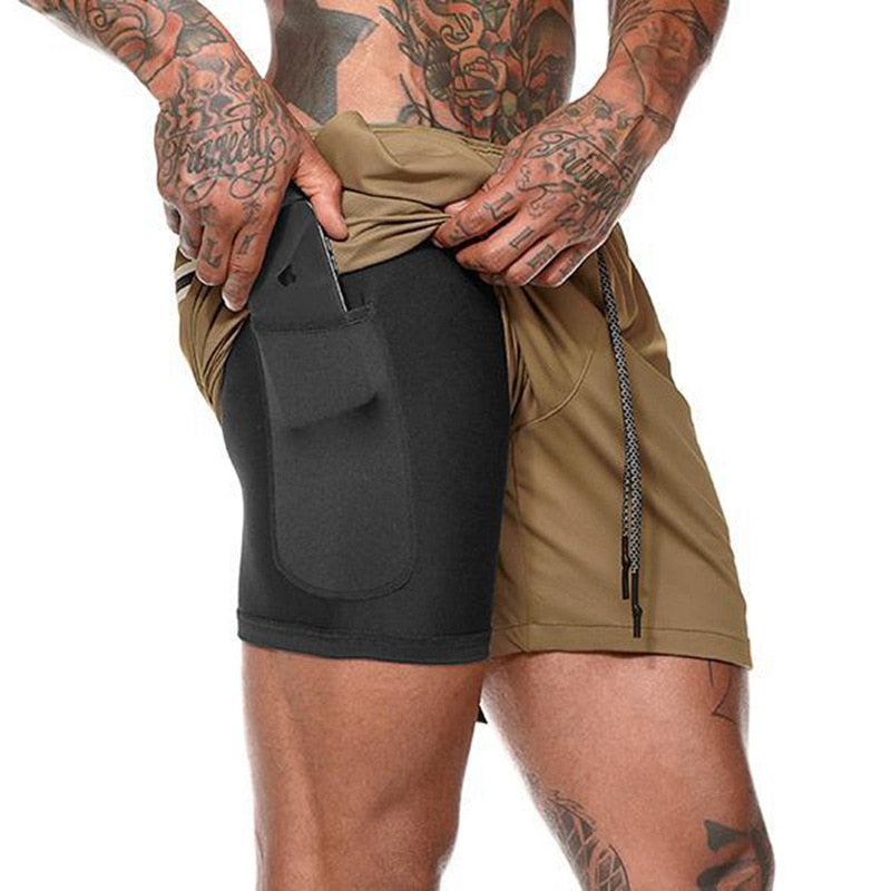 Sport Shorts Men Sportswear Double-deck Running Shorts 2 In 1 Beach Bottoms Summer Gym Fitness Training Jogging Short Pants