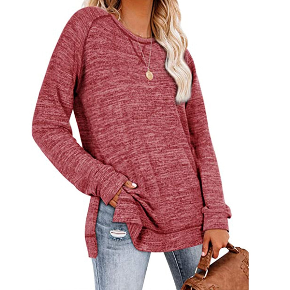 GULE GULE Women's Casual Long Sleeve Solid Split Tops Elegant Front Tunics Shirt
