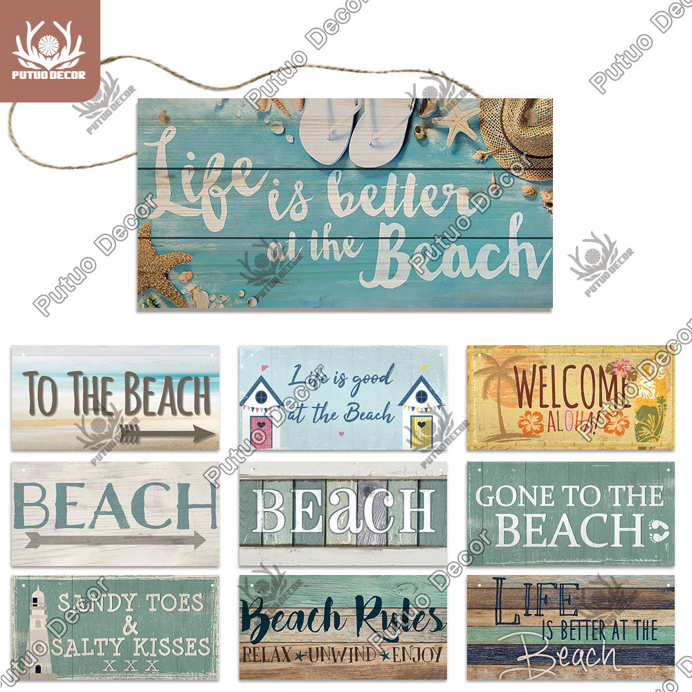 Patio Decor Beach Signs Hanging Plaque Summer Wood Wall Plaque Wooden Signs for Beach House Decoration Bar Beach Tent Decor