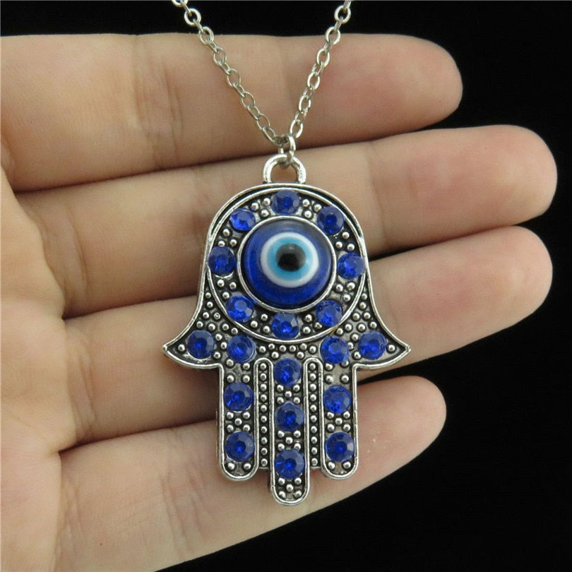 Blue Turkish Lucky Eye Hamsa Hand Charms Necklaces Women Fatima Hand Ojo Turco Pendant Collier Jewelry Making Bulk