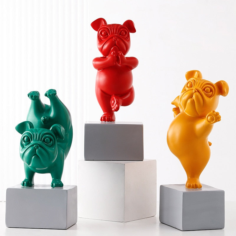 Lovely Yoga French Bulldog Statue Resin Figurines Nordic Creative Cartoon Animals Sculpture Children; Room Decor Crafts