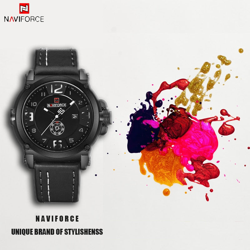 Watch NAVIFORCE Hot Sale Sport Mens Watches Top Brand Luxury Waterproof Leather Quartz Male Wristwatch