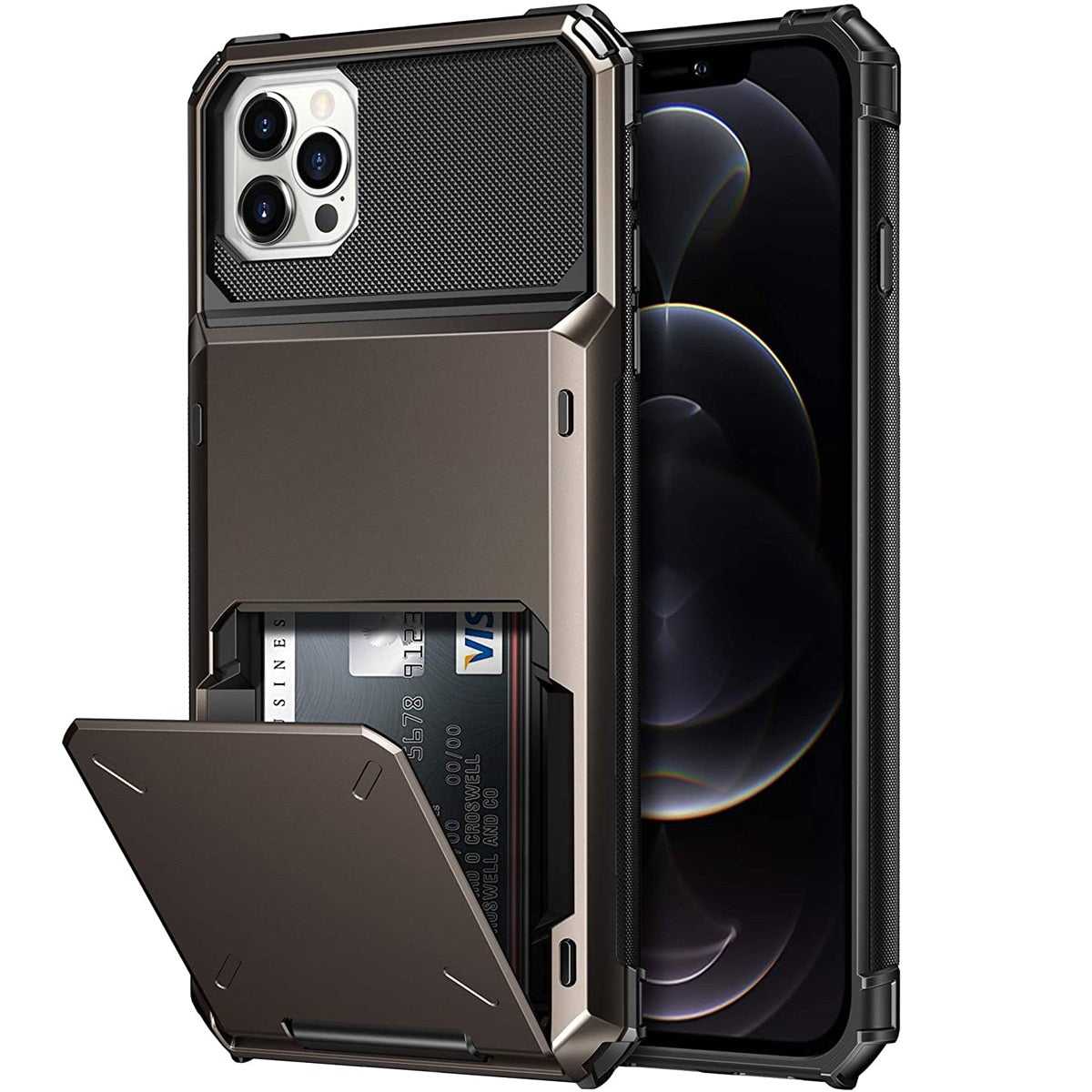 Business Armor Slide Wallet Card Slots Holder Cover for iPhone