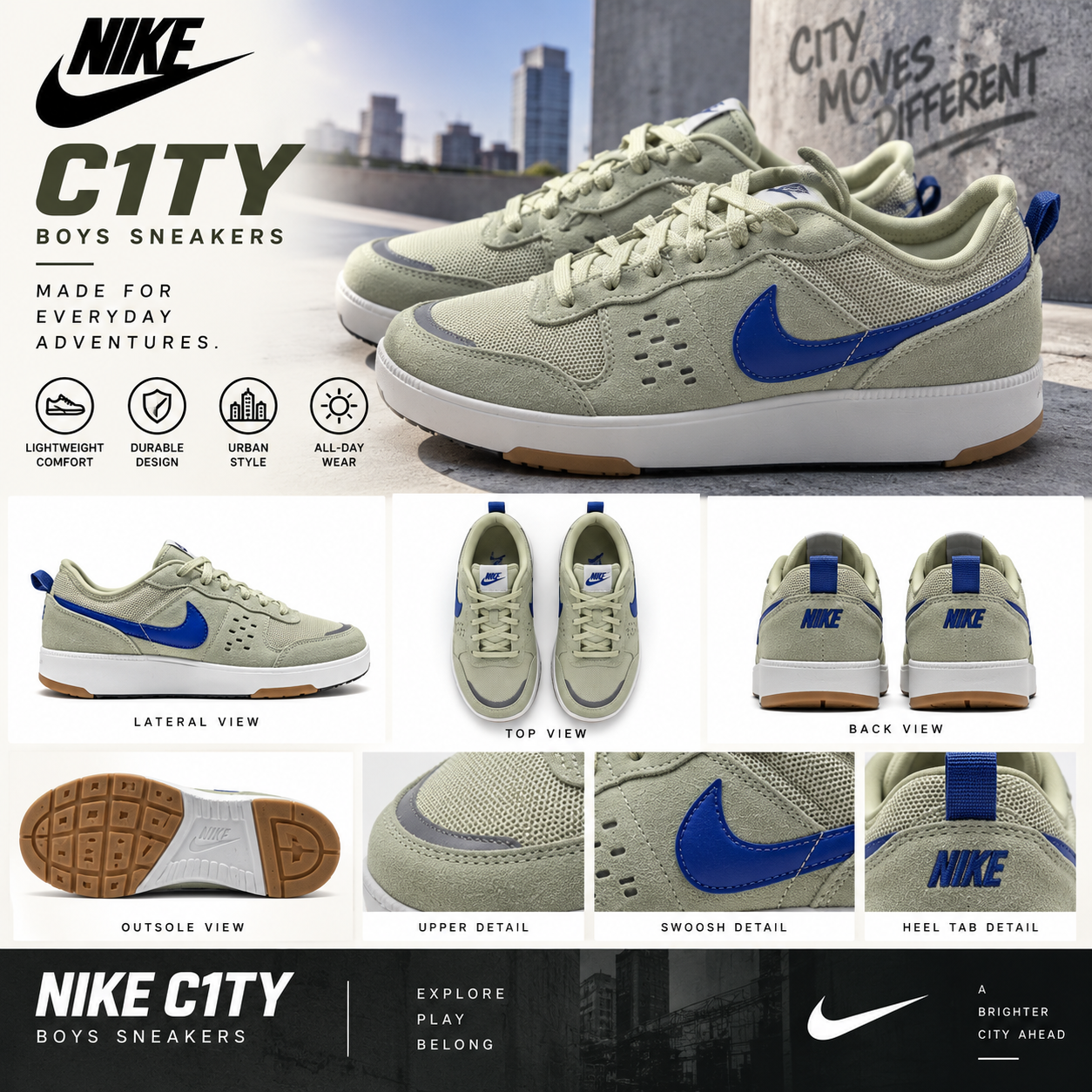 Nike C1TY Boys Sneakers Gum sole