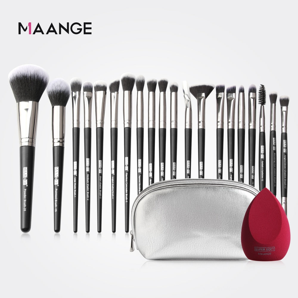 Makeup Brushes Set with Bag +1Pcs Sponge Beauty Powder Foundation Eyeshadow Make Up Brush Synthetic Wool 12/18/20 PCS