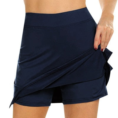 Hakama Skirt Pants Casual Sports Solid Color A-line skirt High Waist Slim Pocket Mini Skirt Women Fake Two-piece