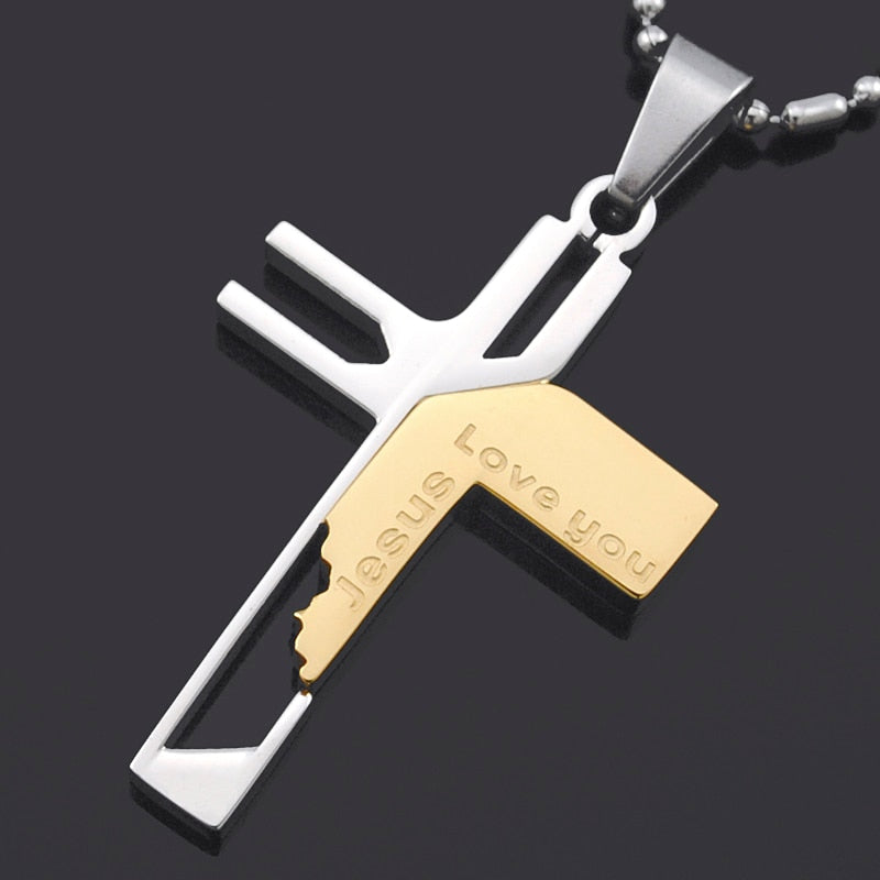 Love you Jesus Cross Pendants, High Quality Women Stainless Steel Pendant Necklace ATGO Christmas Gift Mens Jewelry