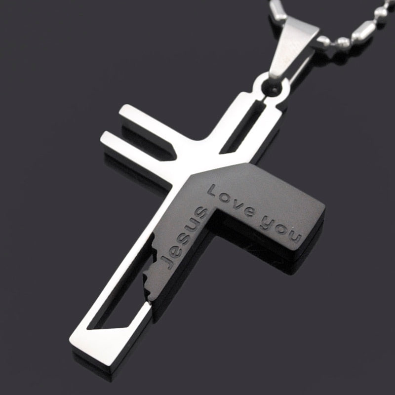 Love you Jesus Cross Pendants, High Quality Women Stainless Steel Pendant Necklace ATGO Christmas Gift Mens Jewelry