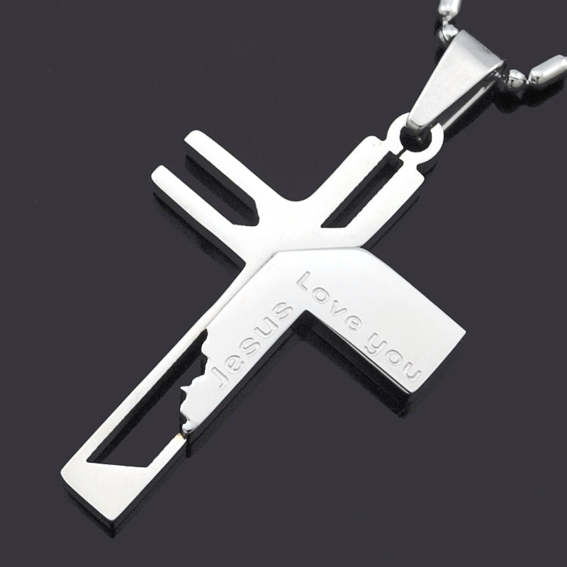 Love you Jesus Cross Pendants, High Quality Women Stainless Steel Pendant Necklace ATGO Christmas Gift Mens Jewelry