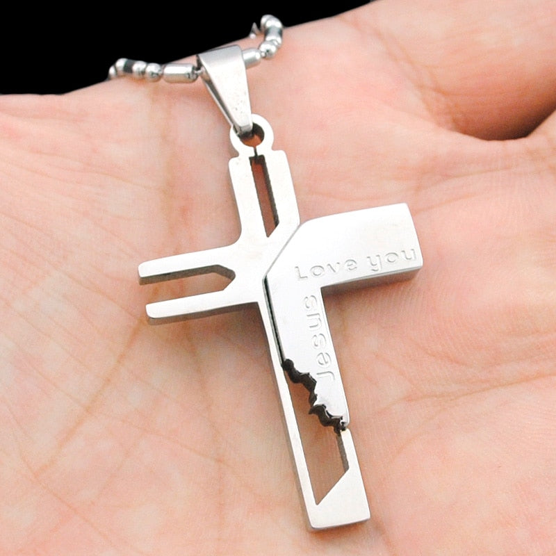 Love you Jesus Cross Pendants, High Quality Women Stainless Steel Pendant Necklace ATGO Christmas Gift Mens Jewelry