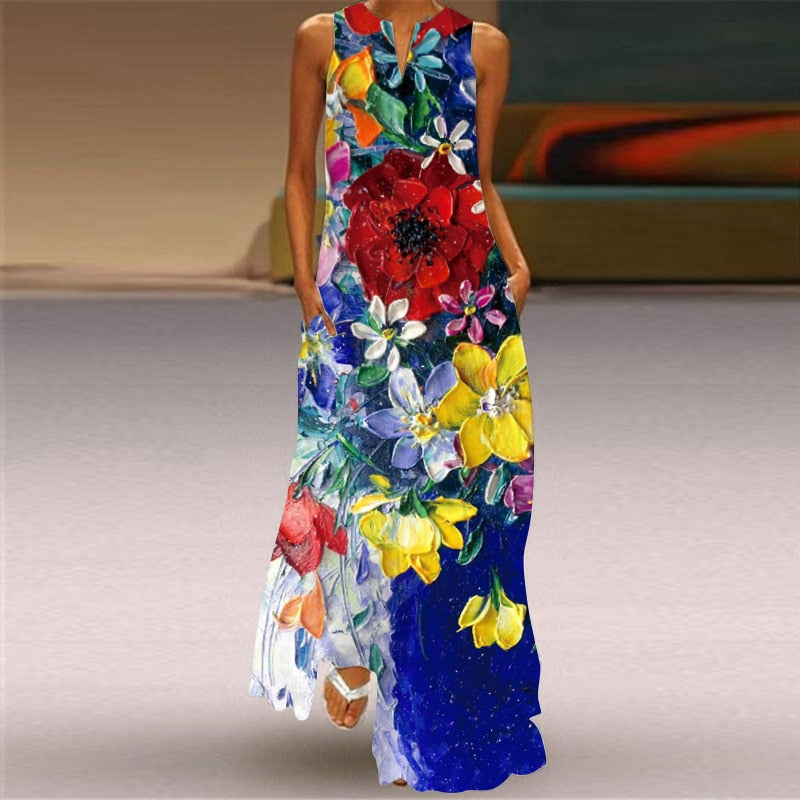 WAY OF LOVE Ladies Spring Summer Long Dress Women White Sleeveless V-neck Slim Elegant Dresses Beach Butterfly Print Vintage Dress