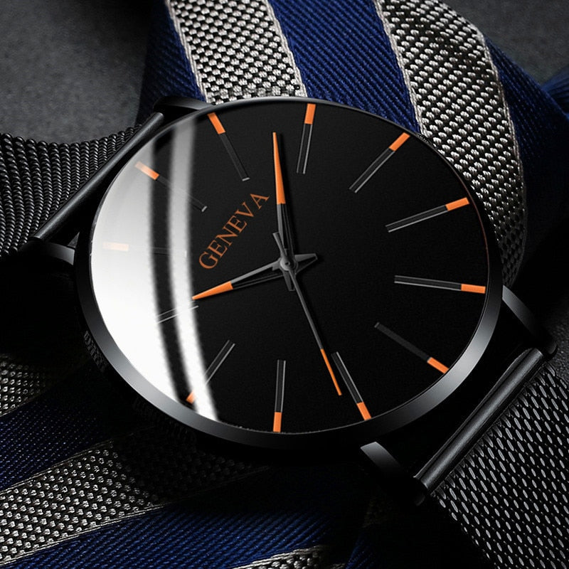 Minimalist Mens Fashion Ultra Thin Watches Simple Men Business Stainless Steel Mesh Belt Quartz Watch