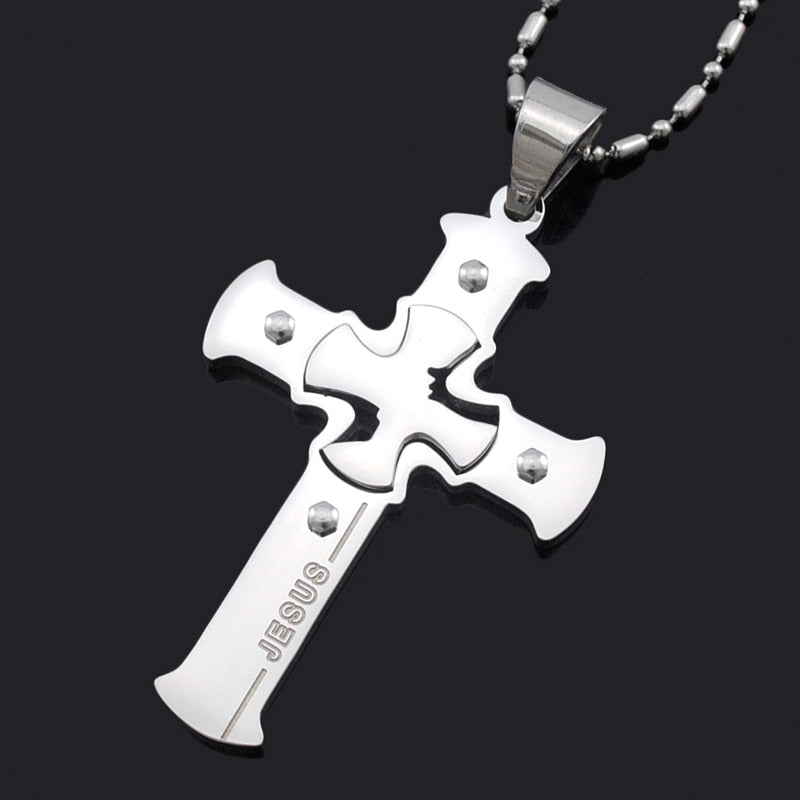 Love you Jesus Cross Pendants, High Quality Women Stainless Steel Pendant Necklace ATGO Christmas Gift Mens Jewelry