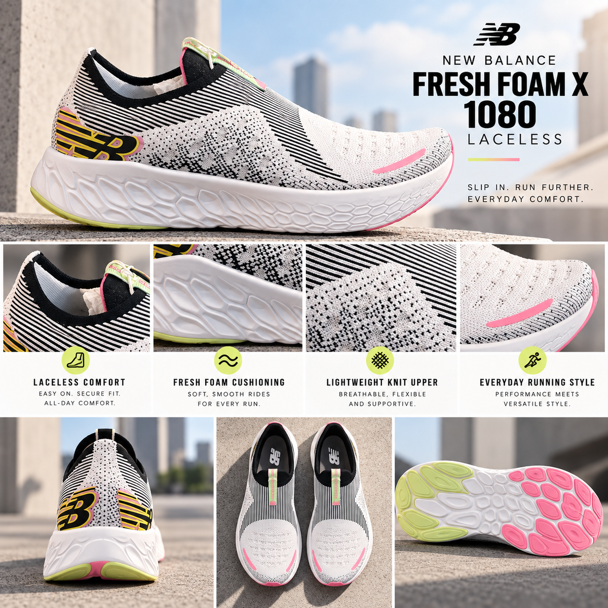 New Balance Fresh Foam X 1080 laceless running shoes