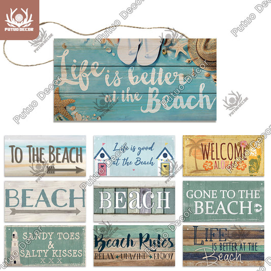 Patio Decor Beach Signs Hanging Plaque Summer Wood Wall Plaque Wooden Signs for Beach House Decoration Bar Beach Tent Decor