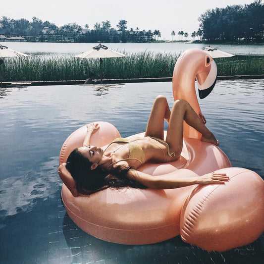 Inflatable Rose Gold Flamingo Swan Ride-on Swimming Pool Games Water Floats For pool 60 Inches Giant Summer Toys