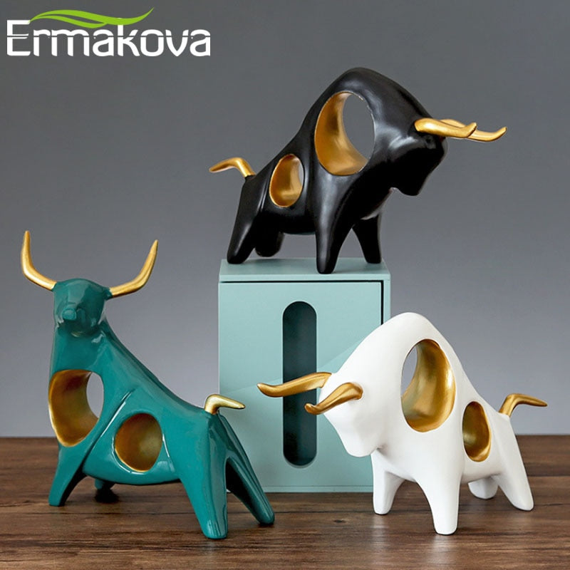 Bull longhorn Statue Home Decor Living Room Bull Sculpture TV Cabinet Ornament Crafts Abstract Figurine Home Decor